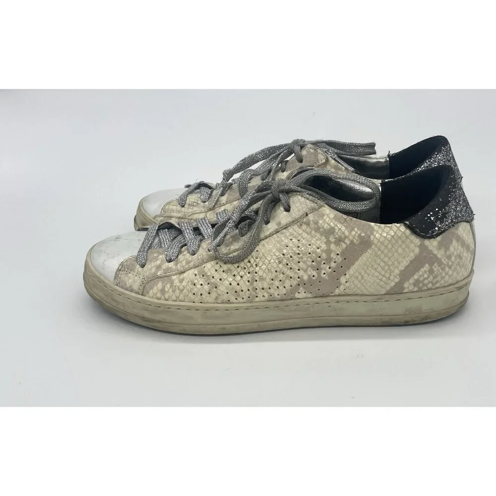 P448 John Women's Sneakers Sz 39 Leather Snake Print Shoes‎ Designer Casual